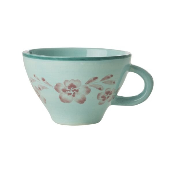 Ceramic Tea Cup with Hand-painted Soft Pink Flower Vine - 210 ml