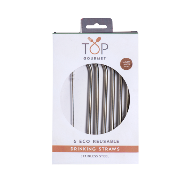 STAINLESS STEEL STRAWS & CLEANING BRUSHES 6PC SET